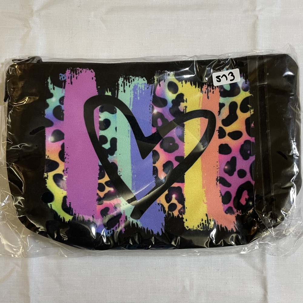 The Pouch Makeup Bag Womens Small Multicolor New Rainbow Heart Leopard Pouch